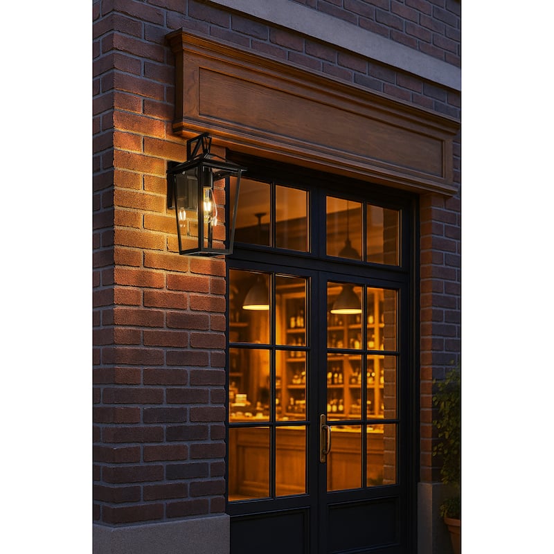 Modern Matte Black Outdoor Wall Lantern with Clear Tempered Glass Open Bottom Design Exterior Light Fixture for Entryway