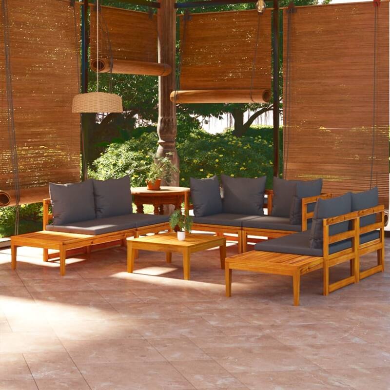 vidaXL Patio Lounge Set Chaise Lounge Outdoor Furniture Chair Acacia Wood - 25.2" x 25.2" x 11.4" - Cream 1 x Sun lounger