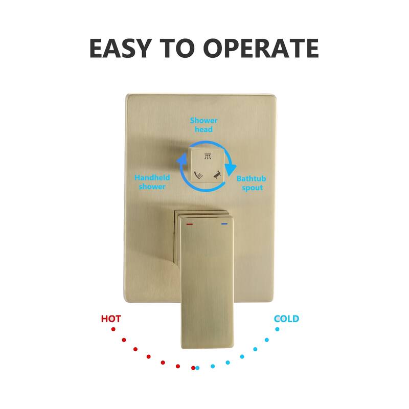 YASINU 3 Function Wall Mounted Handheld Shower Tub Faucet Trim Kit With Rough-in Valve