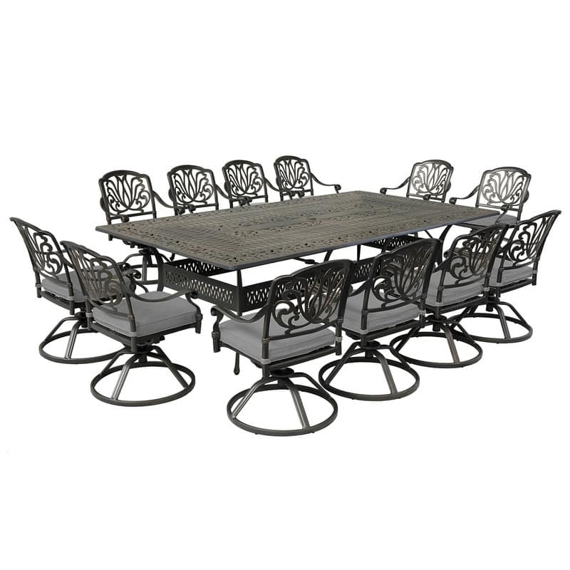 Manasquan 13-piece Gunmetal Aluminum Dining Set with Cushioned Swivel Chairs by Havenside Home