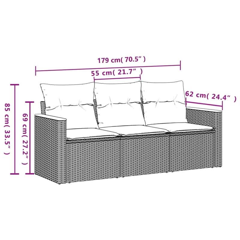 vidaXL Garden Sofa Set Black - 24.4 x 24.2 x 27.2