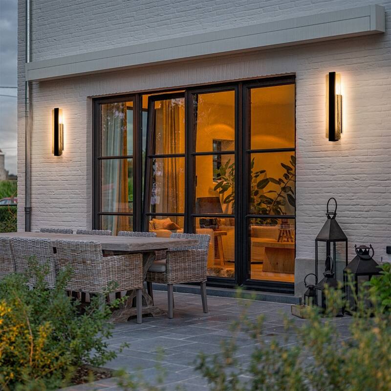 Modern 1-Light Integrated LED 3000K Warm Light Outdoor Wall Sconce with Seeded Glass