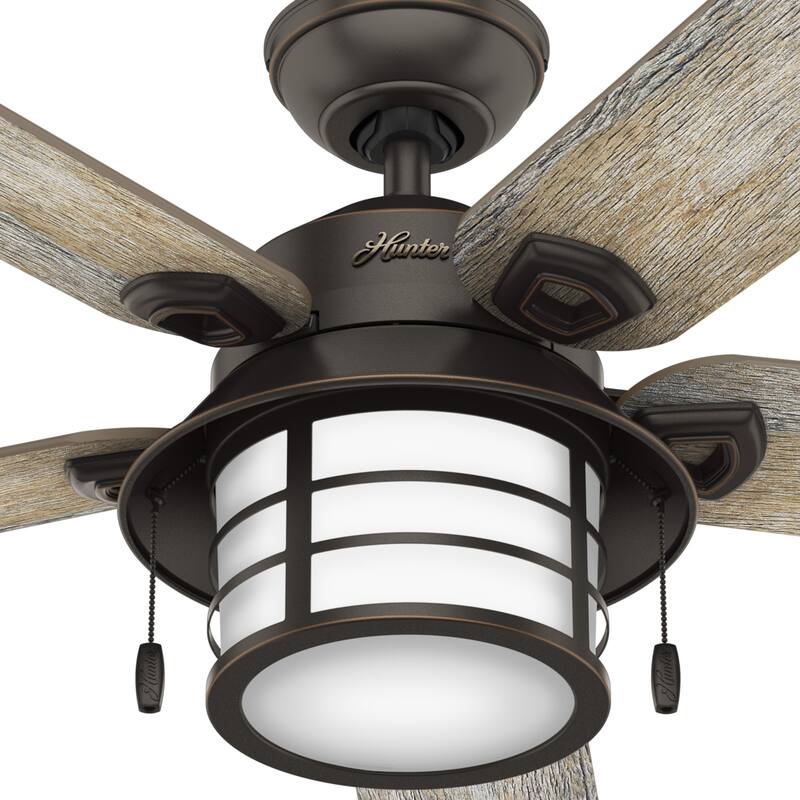 Hunter 54" Key Biscayne Outdoor Ceiling Fan with LED Light Kit and Pull Chain, Damp Rated
