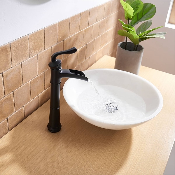 FA Blue Oval Bathroom Glass Vessel Sink Basin Combo Waterfall Mixer Faucet Set