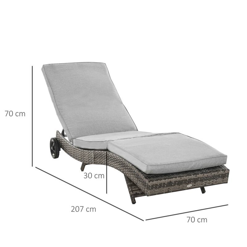 Outdoor Rattan Cushioned Chaise Lounge Chair Patio Sun Lounger with Wheels and Adjustable Backrest for Poolside