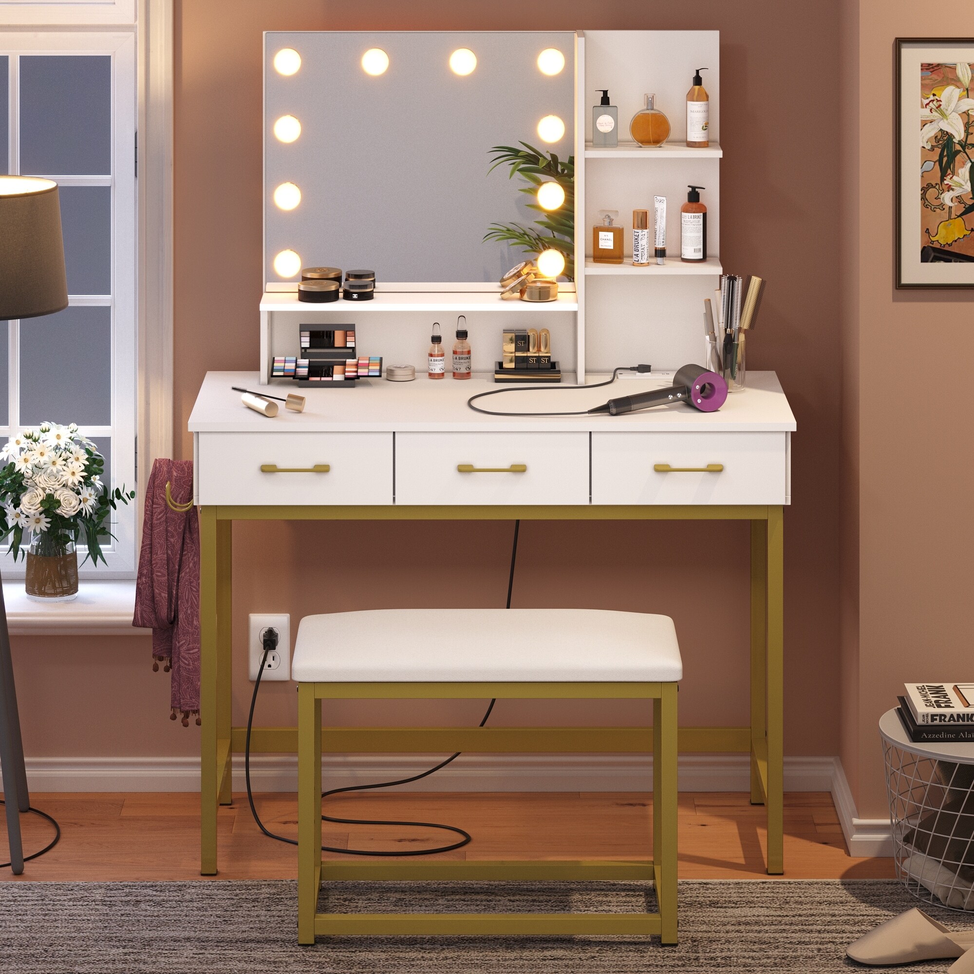 Vanity desk sale stool