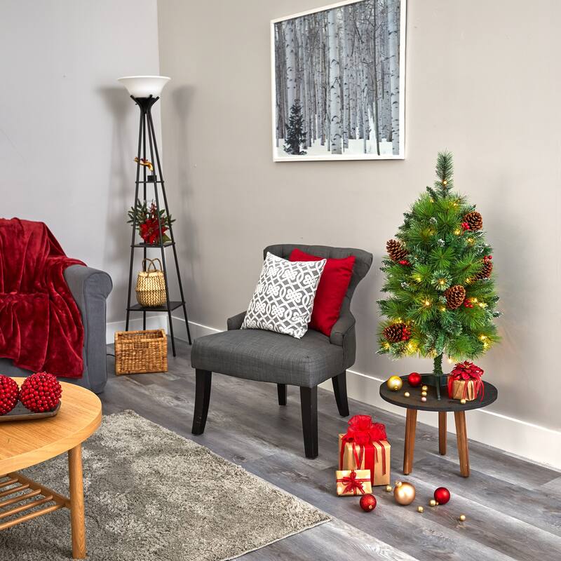 3’ Pre-Lit Montana Pine Artificial Christmas Tree, Warm Clear LED Lights - 3 Foot