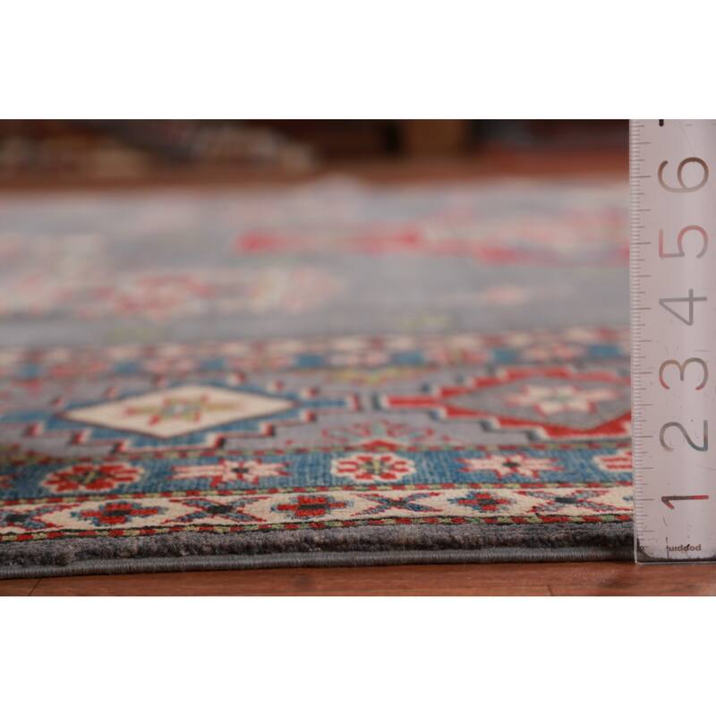 Hand Knotted Oriental 100% Wool Carpet Traditional Geometric Greys & Charcoal Kazak Area Rug - 13' 7'' X 9' 10''