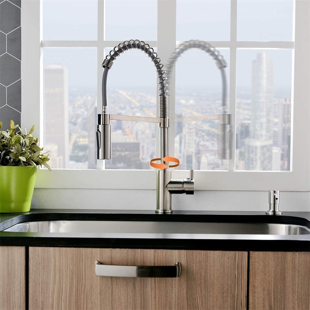 Stainless Brushed Nickel Kitchen Faucet Pull Down with Soap Dispenser