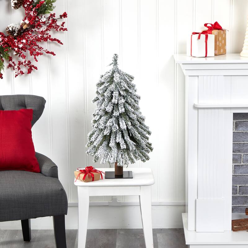 2ft Artificial Christmas Tree with Lights - Slim Alpine Holiday Decor, Indoor Xmas Tree - Green - 24