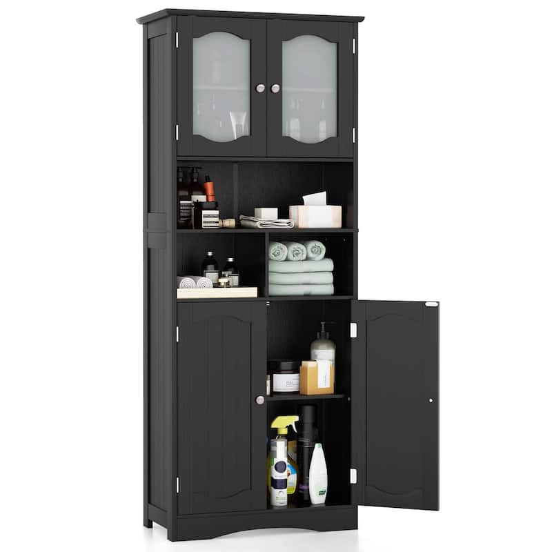 Costway 58.5" Tall Bathroom Storage Cabinet Freestanding Linen Cabinet - See Details - Black