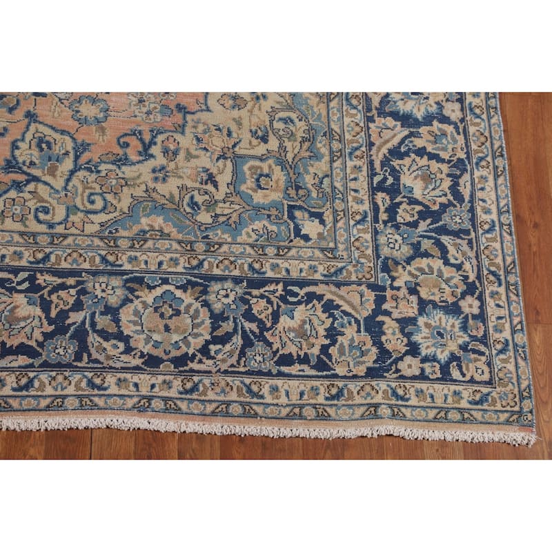 Traditional Orange Kashan Persian Vintage Rug Hand-Knotted Wool Carpet - 8'3"x 13'0"