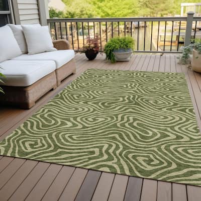 Machine Washable Indoor/ Outdoor Abstract Modern Chantille Rug