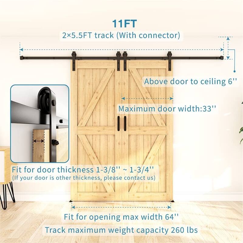 414 FT Sliding Barn Door Hardware Track Kit for Double Doors J Style