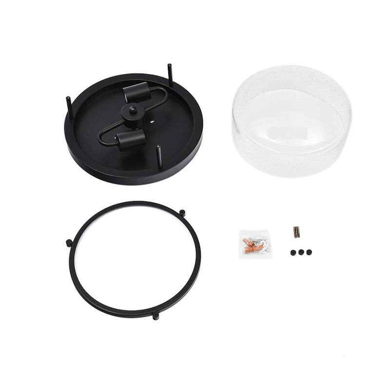 Farmhouse Black Round Seeded Glass Drum Semi Flush Ceiling Light -12in