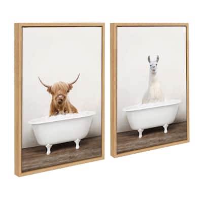 Kate and Laurel Sylvie Highland Cow Bath Framed Canvas by Amy Peterson