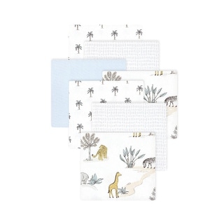 Little Treasure Hudson Baby Boys Cotton Poly Flannel Receiving Blankets Multipack, White Safari World, 30x30 inches