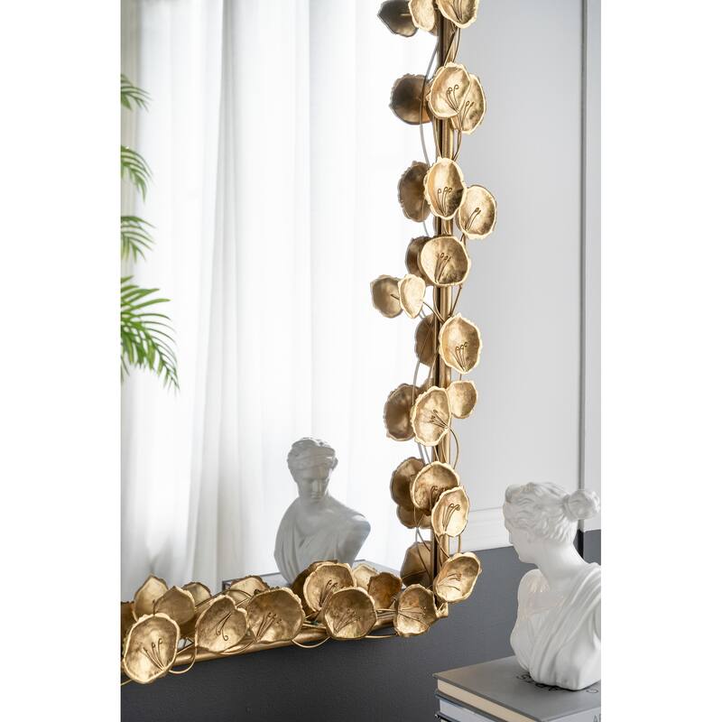 Full Length Arched Wall Decorative Mirror with Golden Leaf Accents - Gold