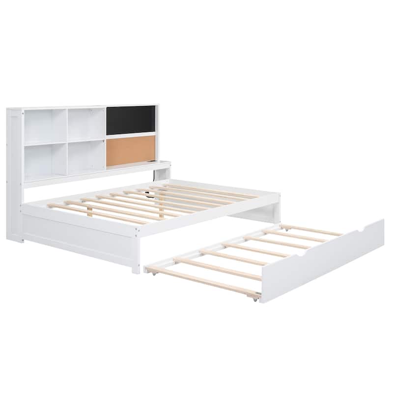 Daybed with Storage Shelves, Blackboard, Cork board, USB Ports and Trundle