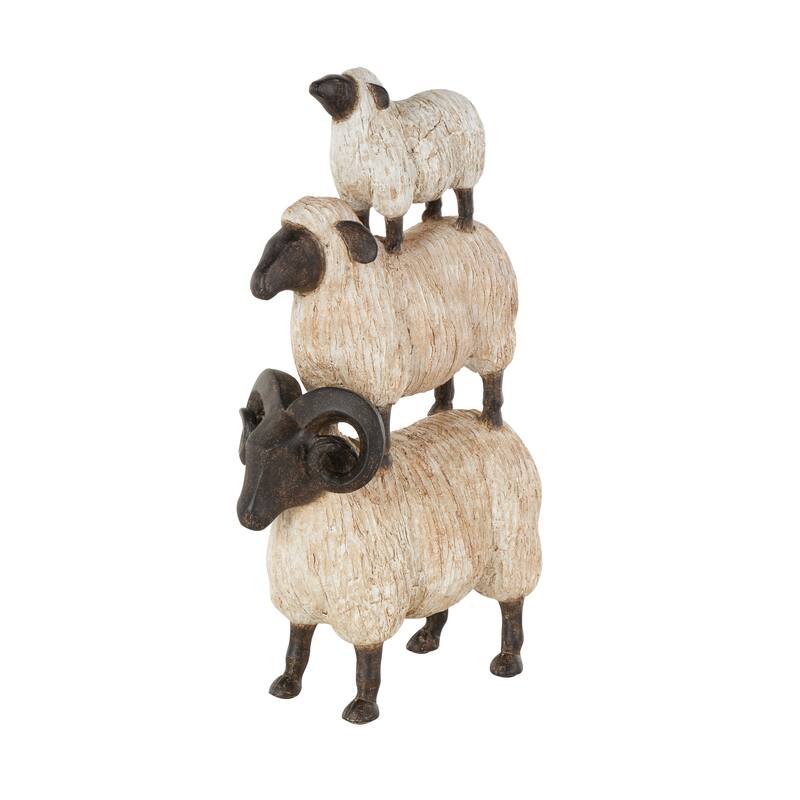Cream Polystone Stacked Sheep Decorative Sculpture with Black Accents