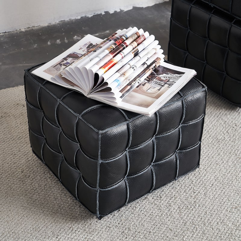17.32''Genuine Leather Tufted Ottoman,Footstool For Living Room & Bedroom