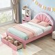 preview thumbnail 2 of 11, Seashell-Shaped Platform Bed Frame with 2 Drawers & LED-Full, Pink