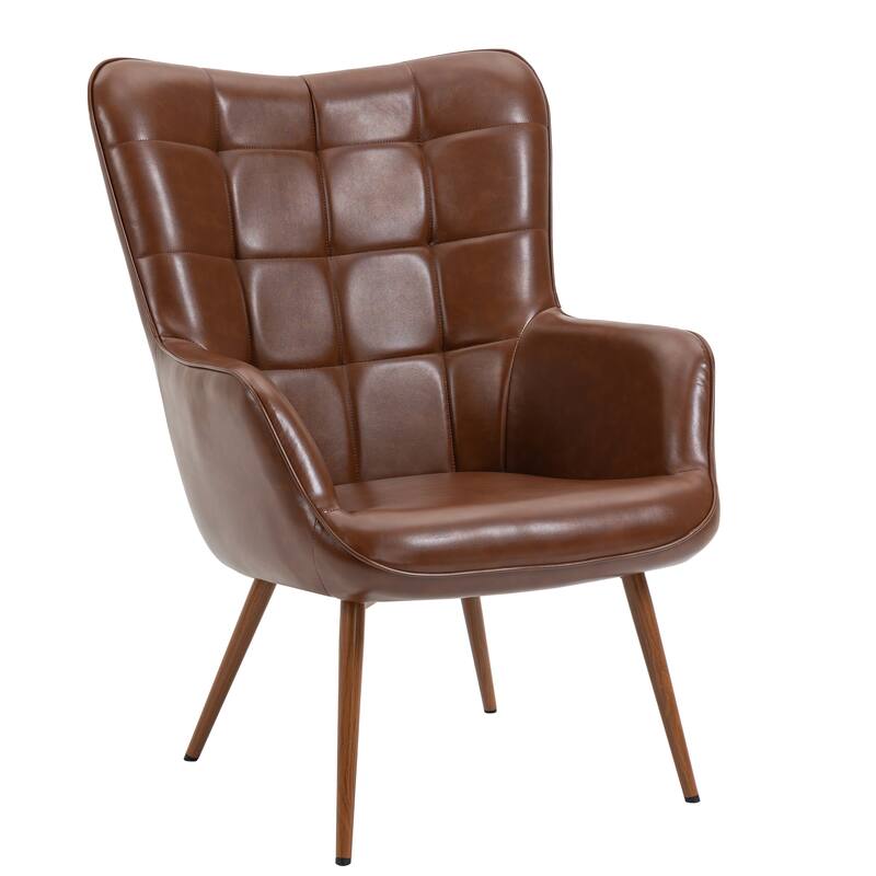 Vintage Wingback Chair Tufted Button PU Leather Accent Chair