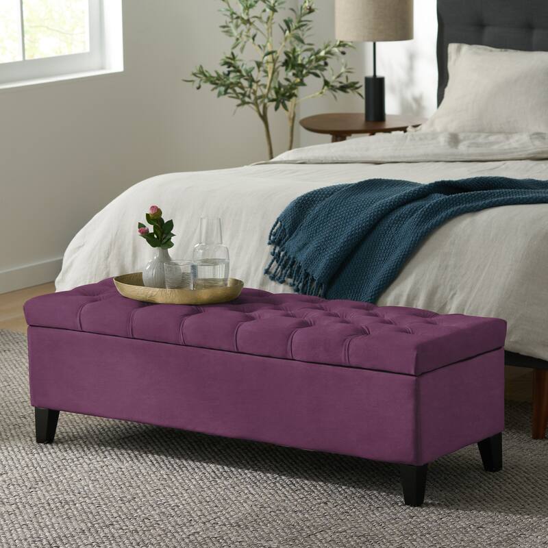 50.75" Velvet Storage Ottoman Bench, Upholstered End of Bed Ottoman Bench with Storage, Large Blanket Bench for Bedroom - Purple