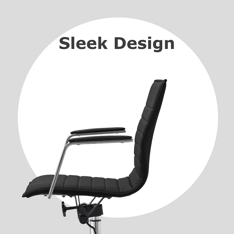 Modern Drafting Chair | Upholstered PU Leather Ribbed Mid Back with Tall Adjustable Base & Leg Rest | Tilt Lock, Swivel |