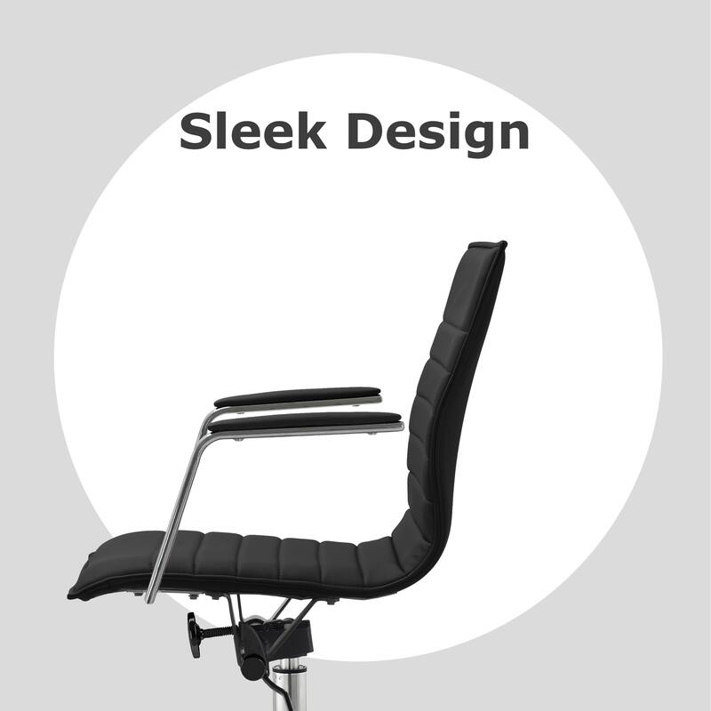 Set of 2 Modern Drafting Chair Upholstered PU Leather Ribbed Mid Back with Tall Adjustable Rest Computer Armchair