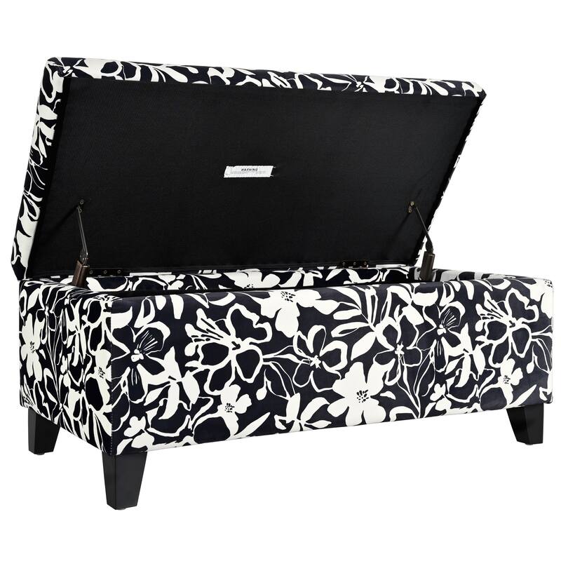 Roomfitters Upholstered Storage Ottoman Bench with Hinged Lid, Floral Fabric Accent Seat for Living Room or Bedroom