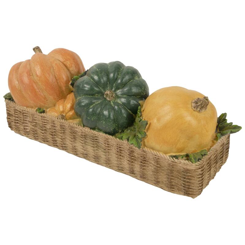 Faux Rattan Basket with Pumpkins Thanksgiving Decoration - 15"