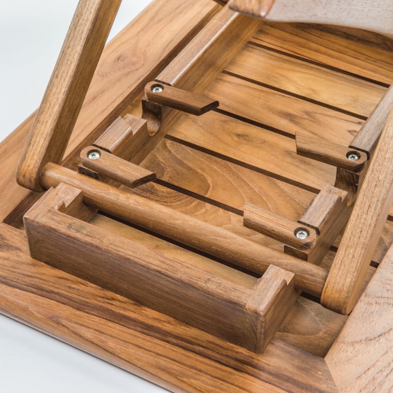 Teak Solid Wood Rectangular Folding End Table Adjustable Height, Cross-Leg Base - 19.75" x 16" x 17.75"