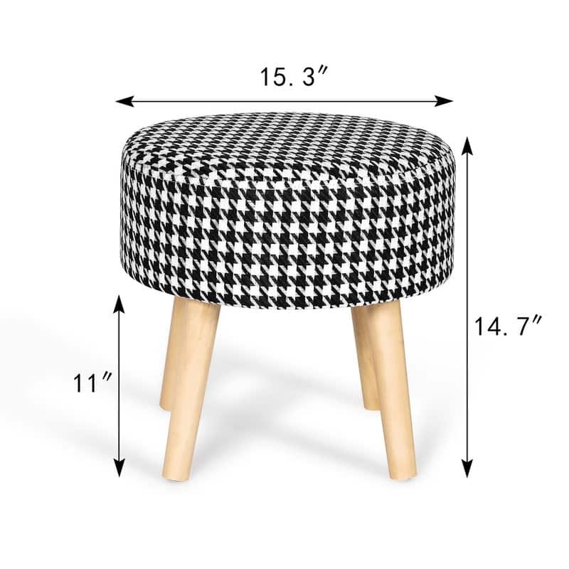 Adeco Small Round Fabric Foot Stool Ottoman Soft Padded Seat Footrest