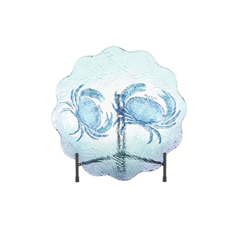 Glass Crab Ombre Decorative Plate Charger with Wavy Edge and Swirl Patterns - Blue - Roche River Decor - Blue