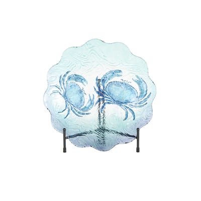 Glass Crab Ombre Decorative Plate Charger with Wavy Edge and Swirl Patterns - Blue - Roche River Decor