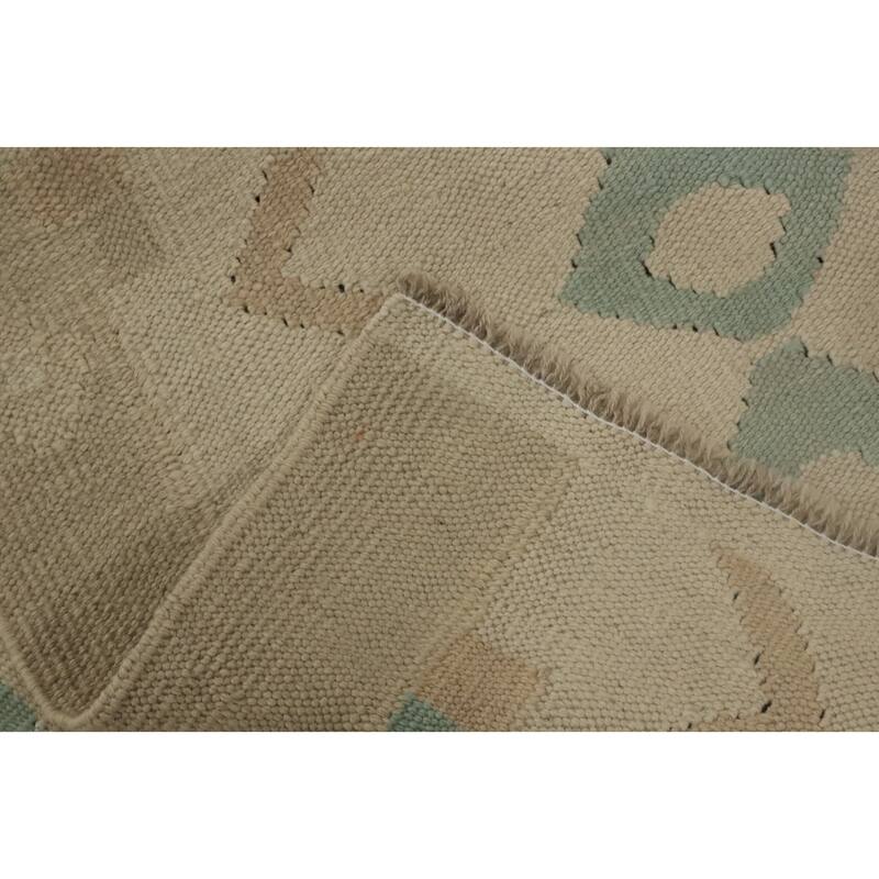 Hand Woven Oriental 100% Wool Carpet Southwestern Tribal Beige & Ivories Kilim Runner Rug - 5' 8'' X 2' 0''