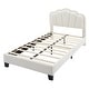 preview thumbnail 23 of 37, Twin Size Upholstered Flower-Shape Bed with LED Light Strip & Ottoman,Sherpa Fabric Platform Bed with Wooden Slats Support,White