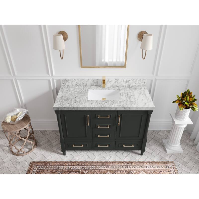 Willow Collections 48 in. W x 22 in. D Aberdeen Single Bowl Sink Bathroom Vanity with Countertop - 2" Carrara Marble - Black top
