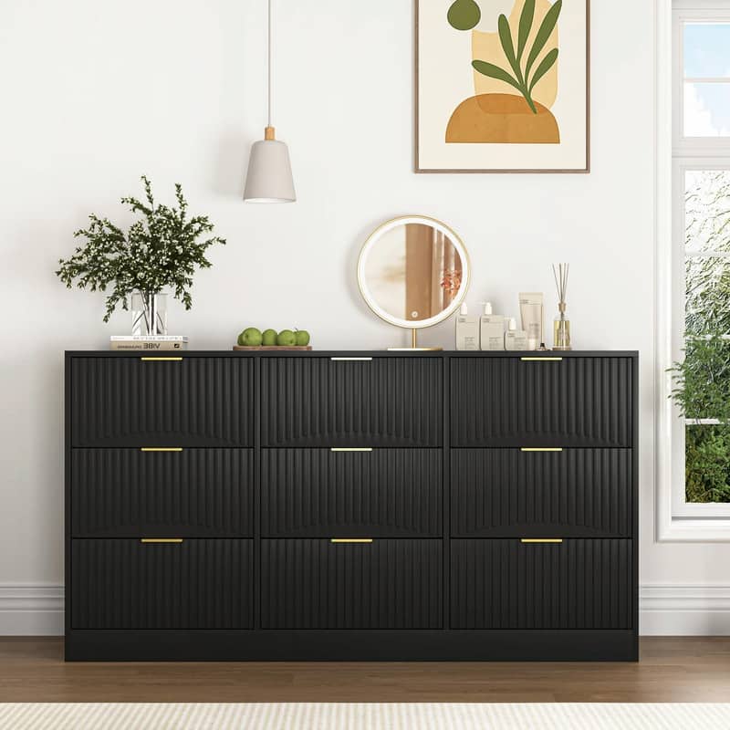 9-Drawer Wooden Dresser, 63" Large Deep Chest of Drawers with Ample Storage - Black