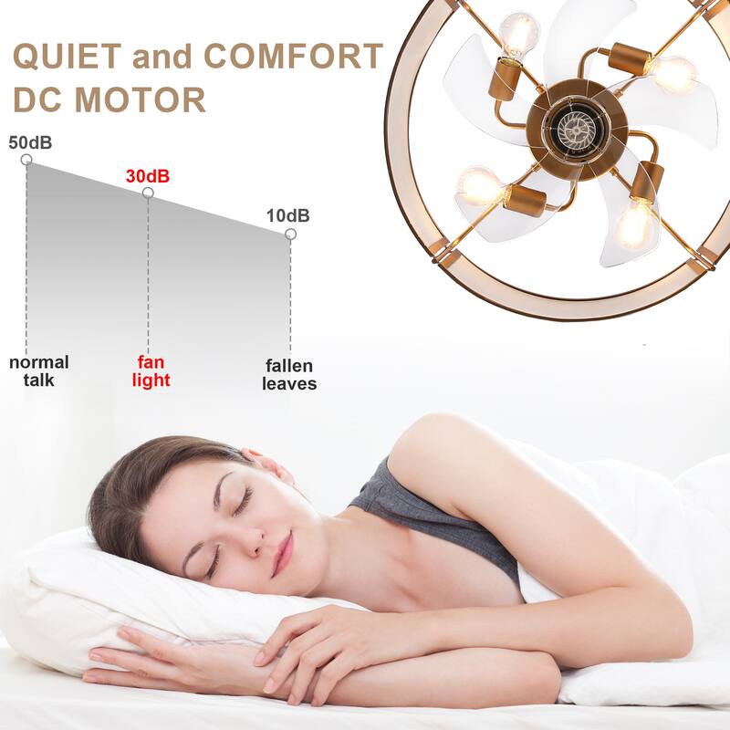 Bella Depot 19" Modern Caged Ceiling Fan with Light Kit and Remote Control 6-Speed Reversible DC Motor - 19”