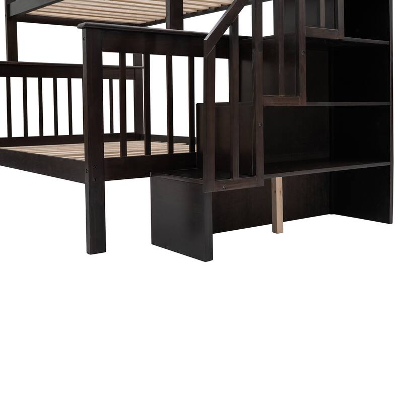 Twin-Over-Full Pine Bunk Bed with Staircase and Drawer