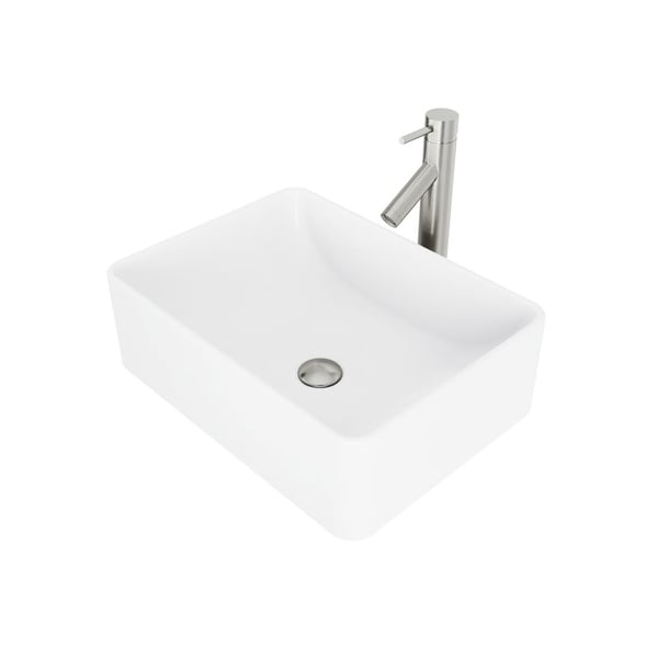 Vigo Vgt1022 19 5 8 Matte Stone Bathroom Vessel Sink With Dior Single Hole Bathroom Faucet Drain Assembly Included