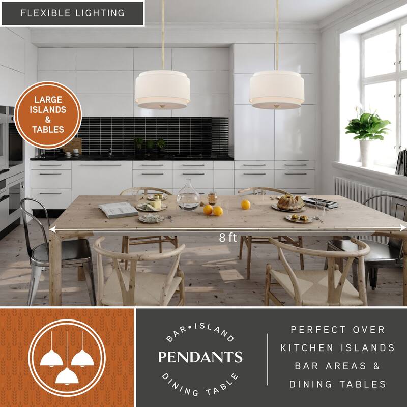 Burnaby 4 Light Mid-Century Modern Drum Pendant White Linen - 20.5-in W x 15.75-in H x 20.5-in D