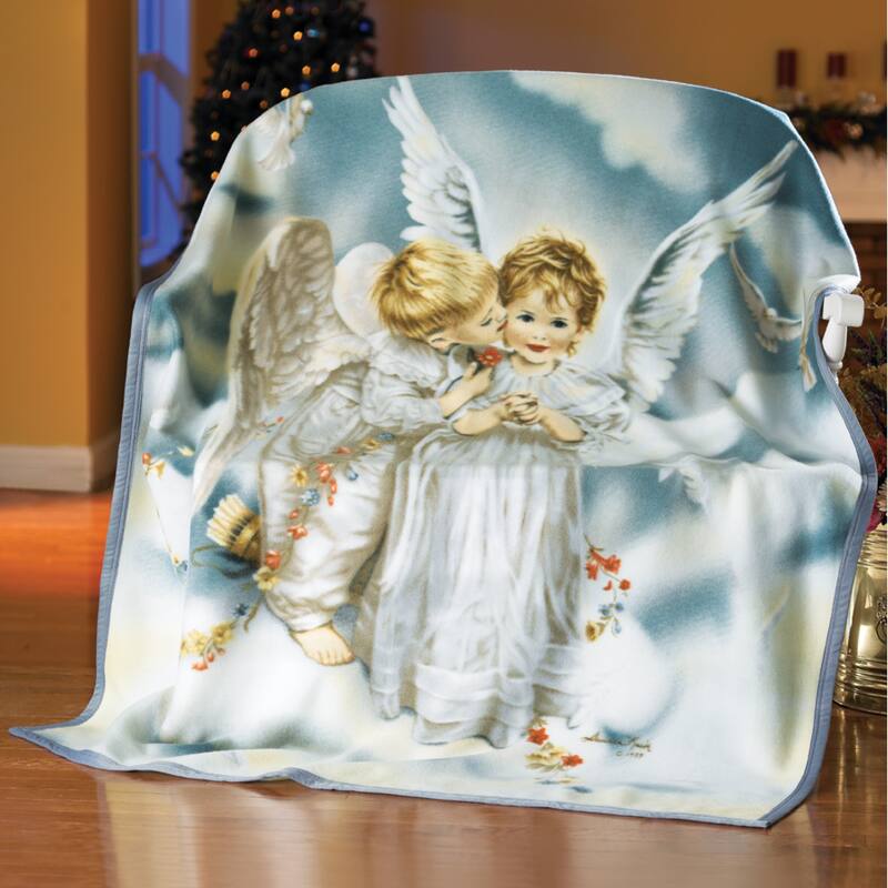Sandra Kuck Kissing Angel Fleece Throw Blanket