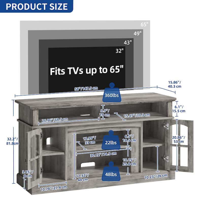 Moasis 58" Highboy TV Stand Farmhouse Entertainment Center Media Console for TV up to 65" - 58 inches