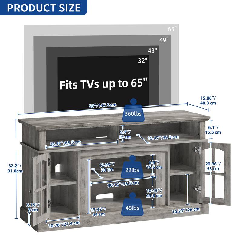 Moasis LED Farmhouse TV Stand Highboy Entertainment Center Media Console with Adjustable Shelves & Glass Doors