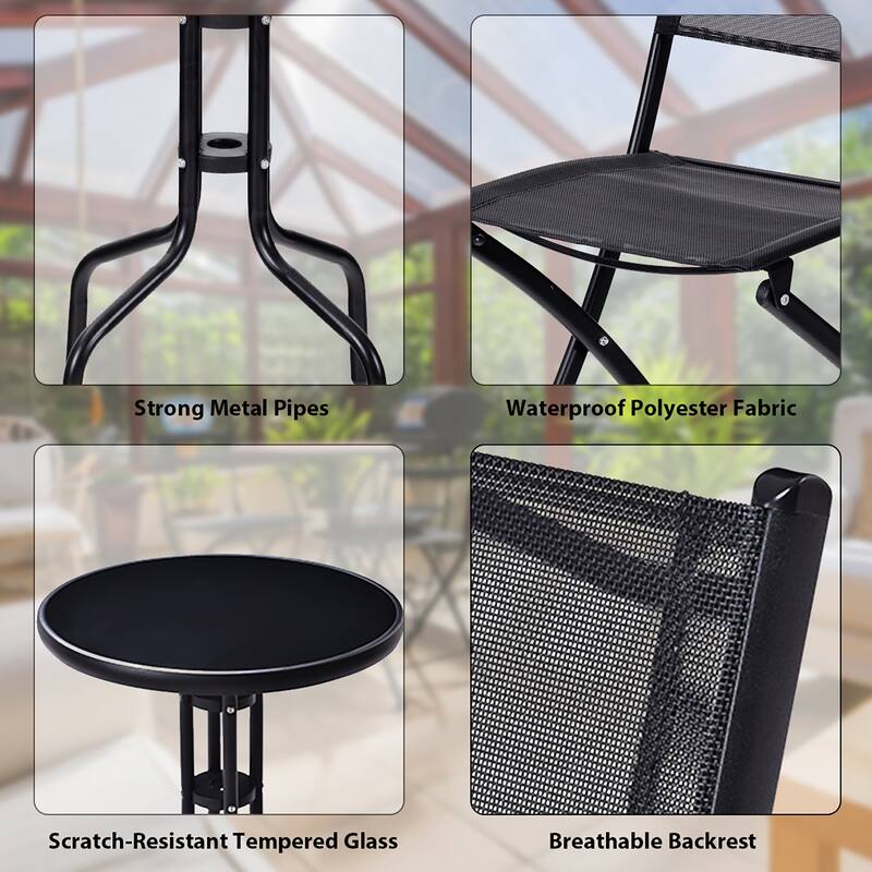 3-Piece Bistro Set Garden Round Table Folding Chairs
