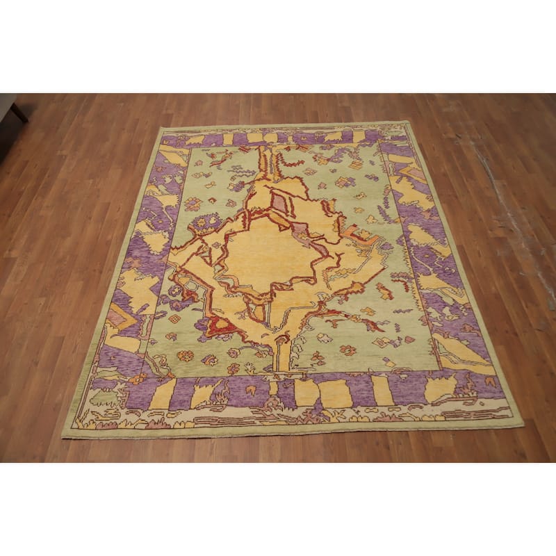 Hand Knotted Oriental 100% Wool Carpet Transitional Geometric Green Oushak Area Rug - 7' 8'' X 5' 11''