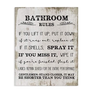 Stupell Bathroom Rules Funny Word Wood Textured Design,16x20, Proudly Made in USA - Multi-Color